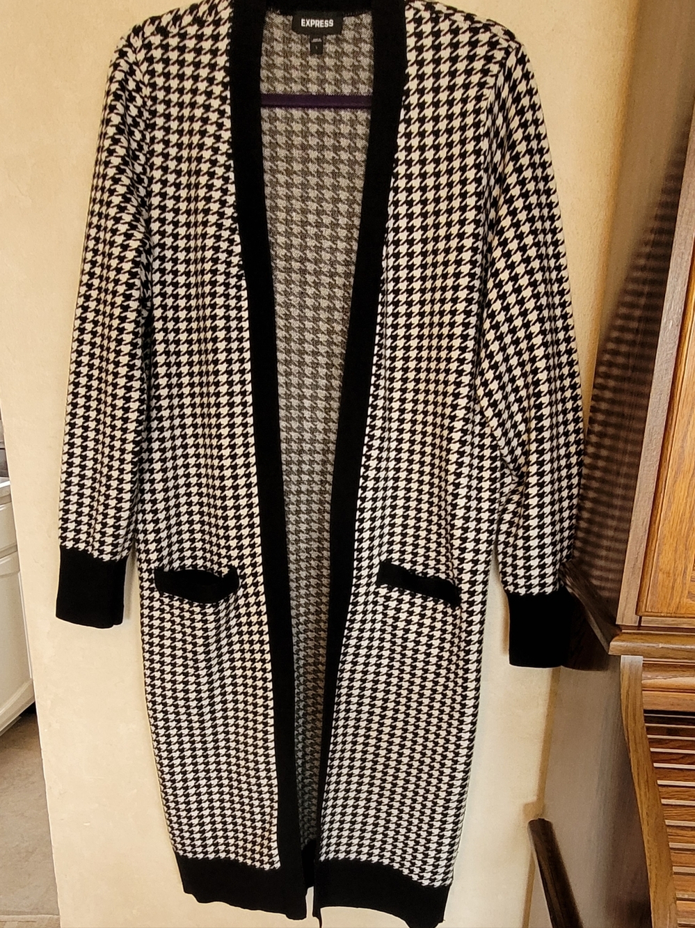Hounbstooth Duster Cardigan With Pockets